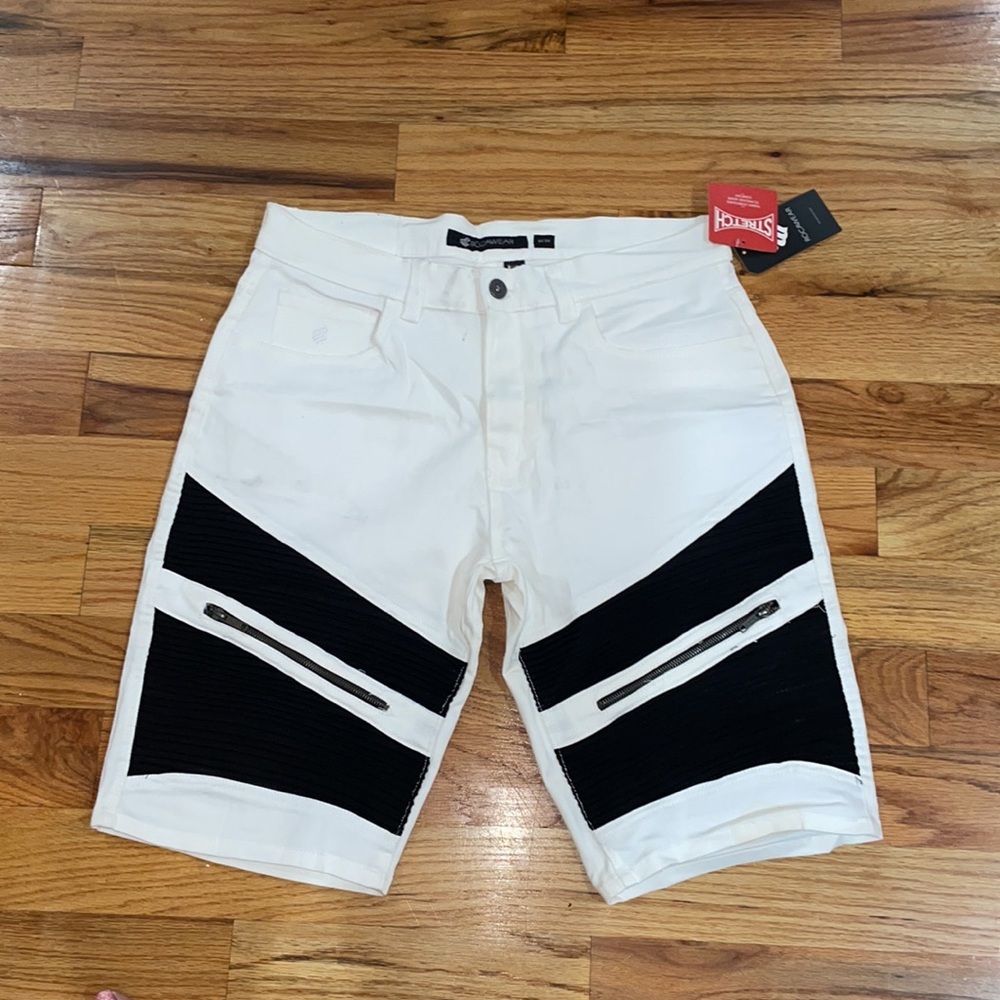 NEW Men's Rocawear white w Black zipper denim  Jeans shorts 34 Y2K